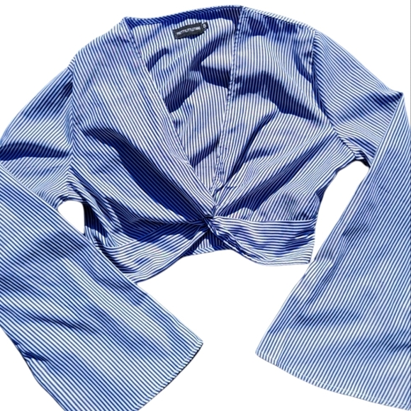 PrettyLittleThing Tops - PrettyLittleThing blue and white striped top SIZE 8